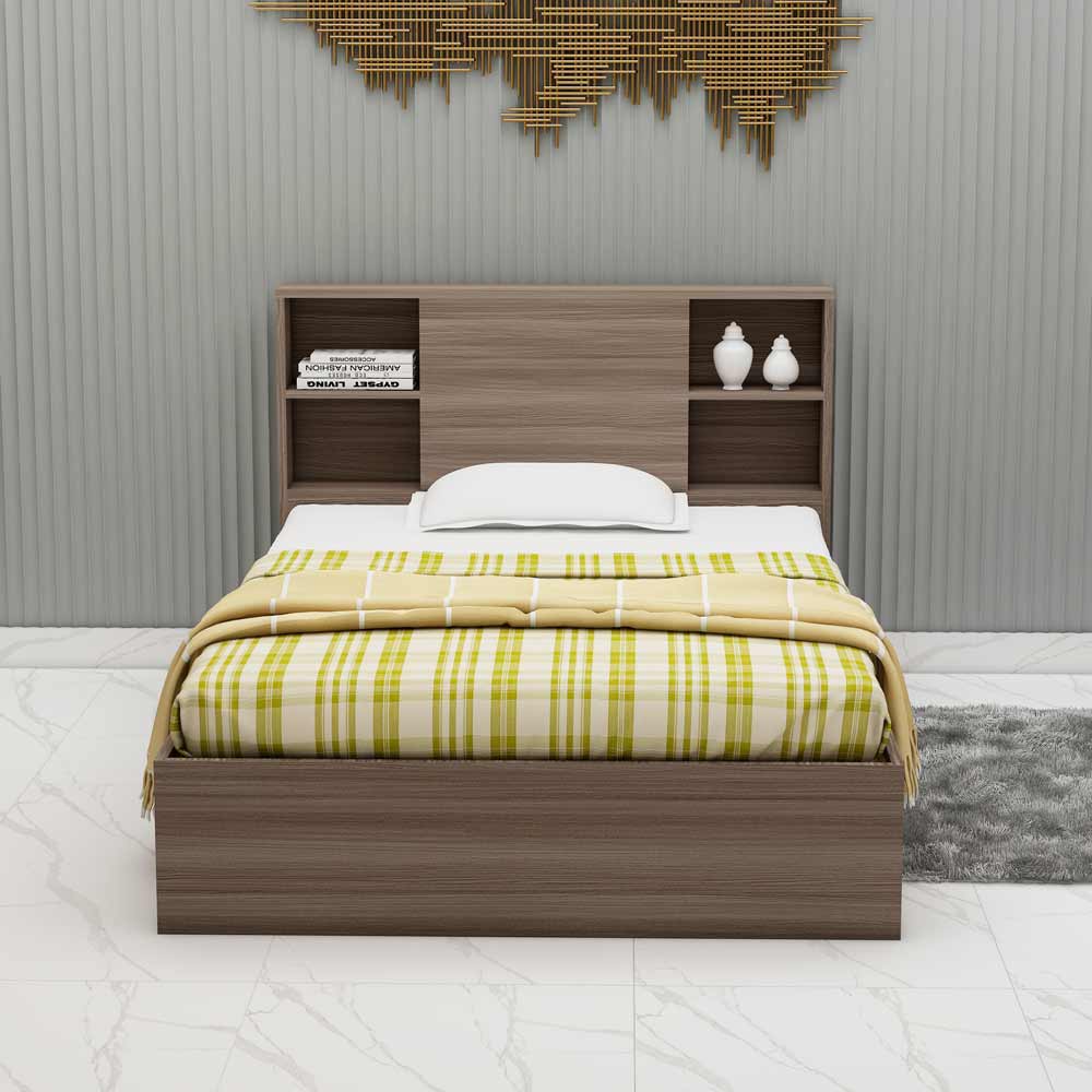 Single Bed, Single Bed in Brown Color, Single Bed with Storage, Single Bed with Open Space, Single Bed - EL5077