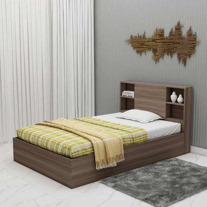 Single Bed, Single Bed in Brown Color, Single Bed with Storage, Single Bed with Open Space, Single Bed - EL5077