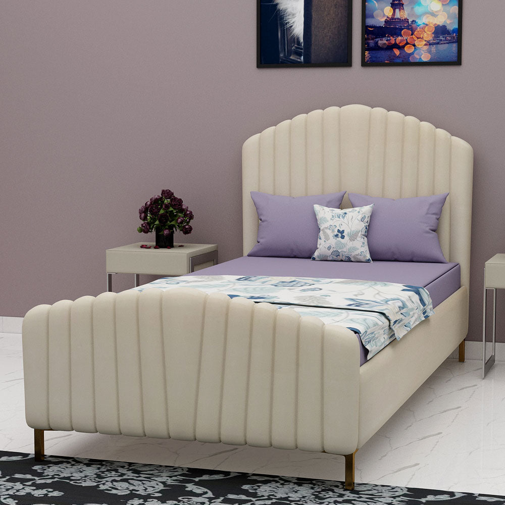 Bed, Single Size Bed, Bed in Golden Legs, Bed for Bedroom, Bed in Beige Color, Bed - EL5078