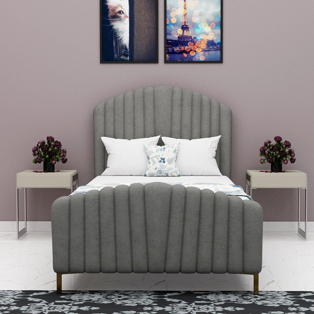 Bed, Single Size Bed, Bed in Golden Legs, Bed for Bedroom, Bed in Grey Color, Bed - EL5079