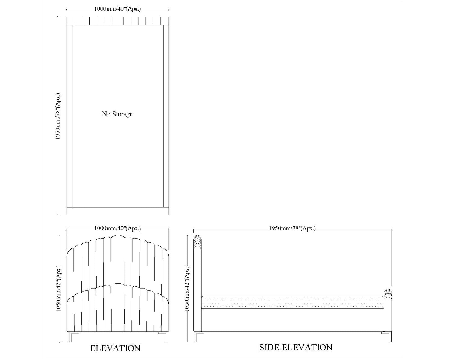 Bed, Single Size Bed, Bed in Golden Legs, Bed for Bedroom, Bed in Grey Color, Bed - EL5079