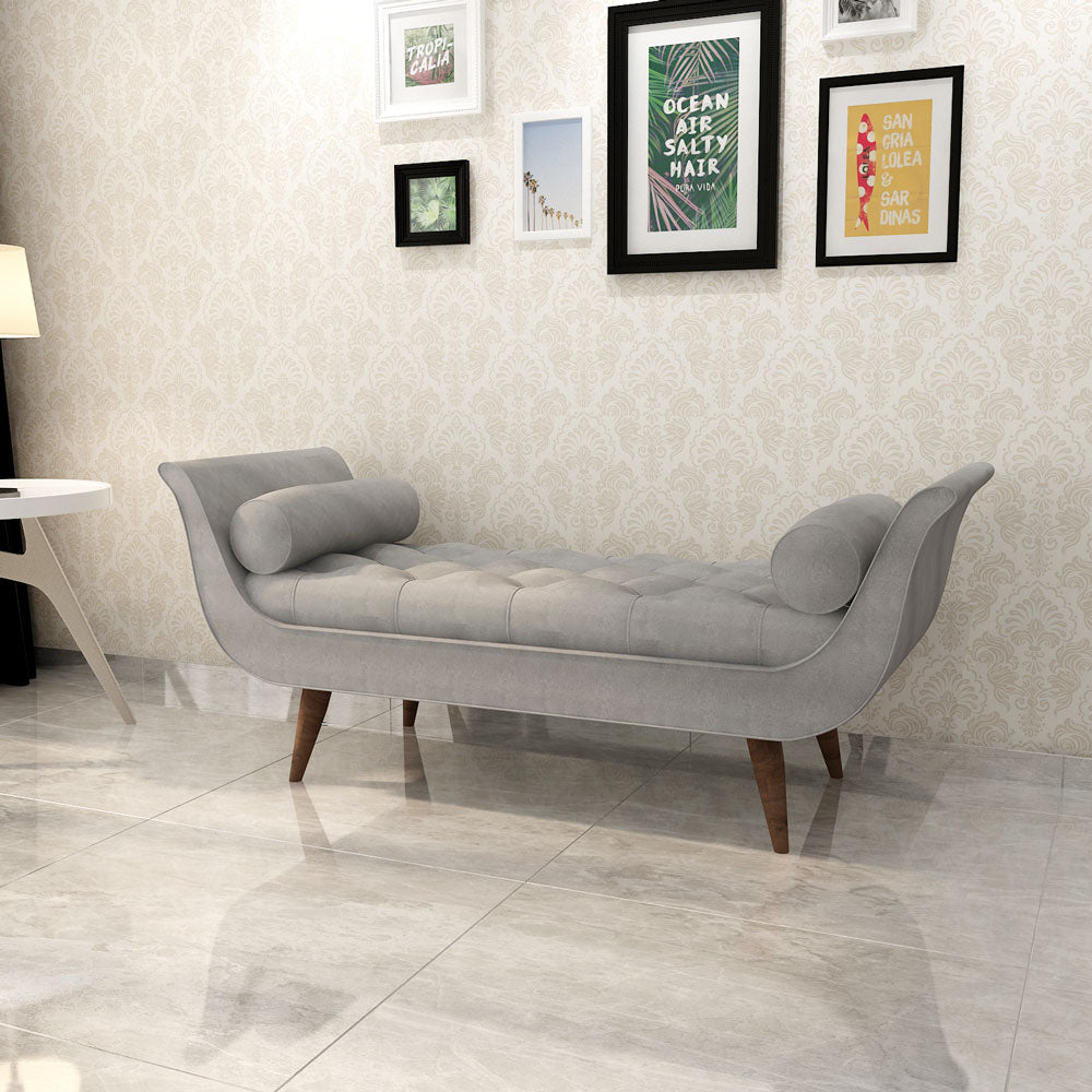 Chaise, 2 Seater Chaise, Grey Color Chaise, Chaise with Wooden Leg, Chaise - EL6063