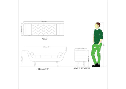 Chaise, 2 Seater Chaise, Red Color Chaise, Chaise with Wooden Leg, Chaise - EL6064