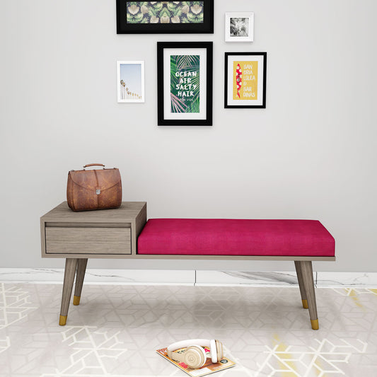 Seating Bench, Seating Bench in Wood & Pink, Seating Bench for Living Room, Seating Bench - EL6066