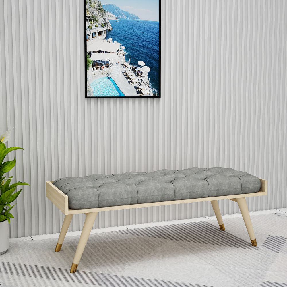 Seating Bench, Seating Bench in Wood & Grey, Seating Bench for Living Room, Seating Bench - EL6067