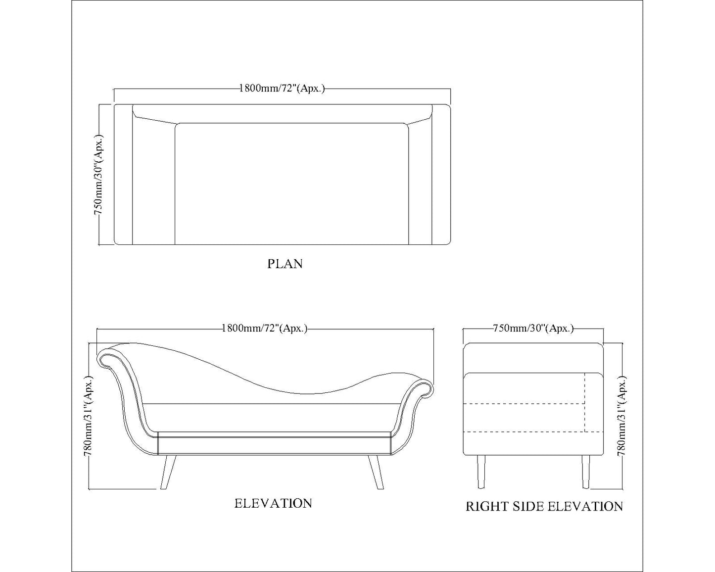 Chaise, Seating Sofa, Seating Sofa in Maroon Color, Chaise Living Room & Bed Room, Chaise in Wooden legs,  Chaise - EL6148