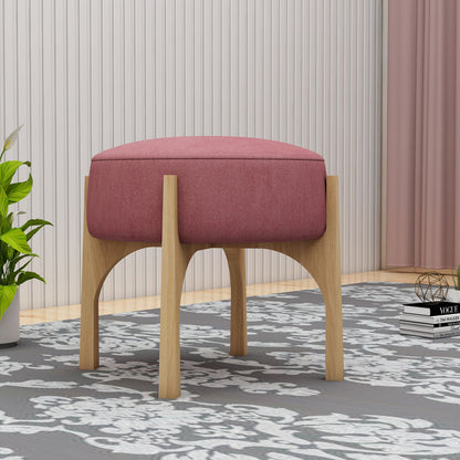 Seating Stool, Seating Stool in Dusty Pink & Light Brown Color, Stool in Wooden Legs, Round Stool, Seating Stool - EL6150