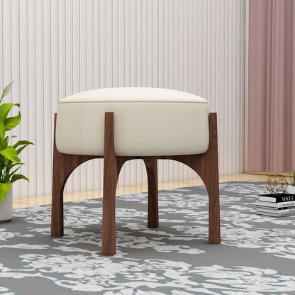 Seating Stool, Seating Stool in Biege & Dark Brown Color, Stool in Wooden Legs, Round Stool, Seating Stool - EL6151