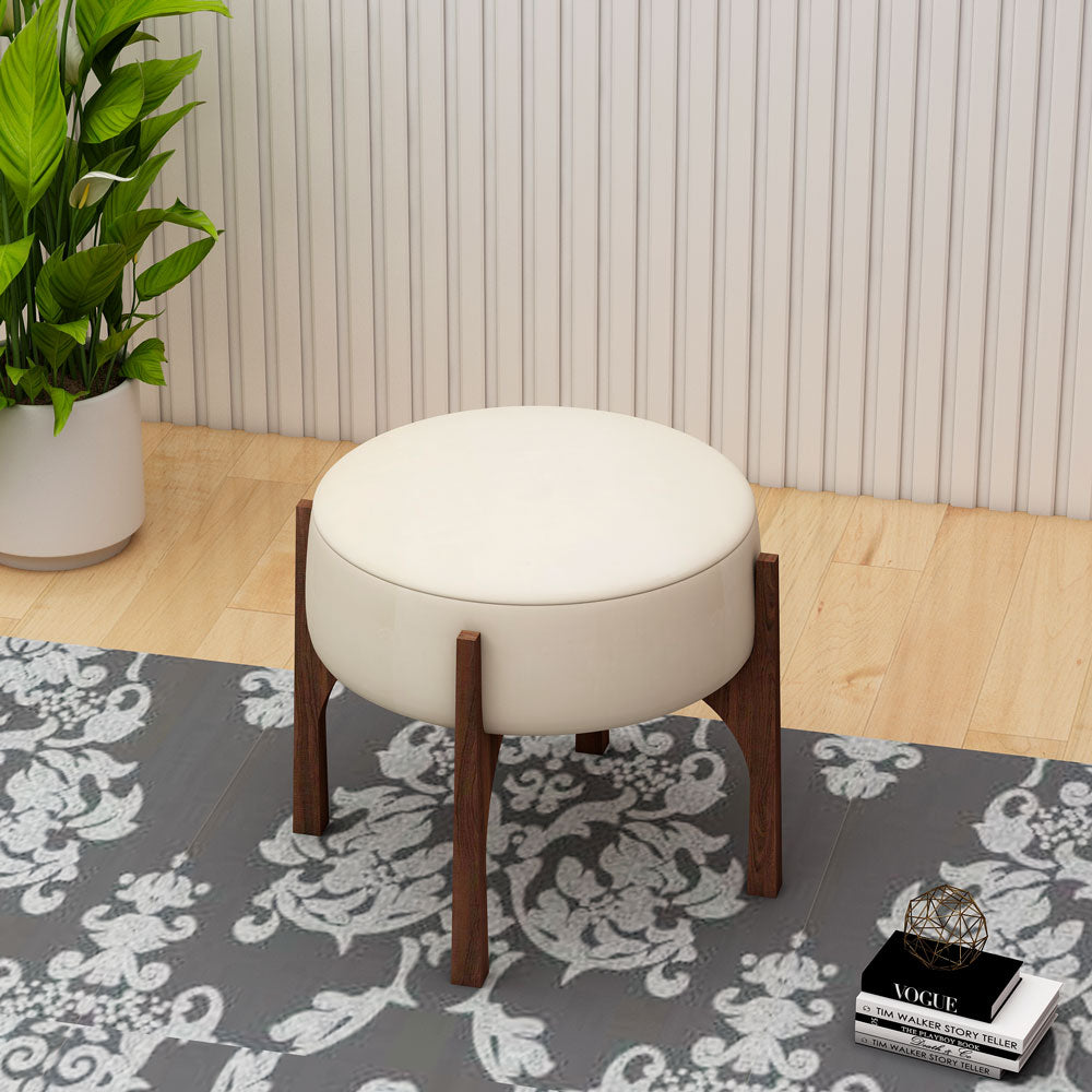 Seating Stool, Seating Stool in Biege & Dark Brown Color, Stool in Wooden Legs, Round Stool, Seating Stool - EL6151