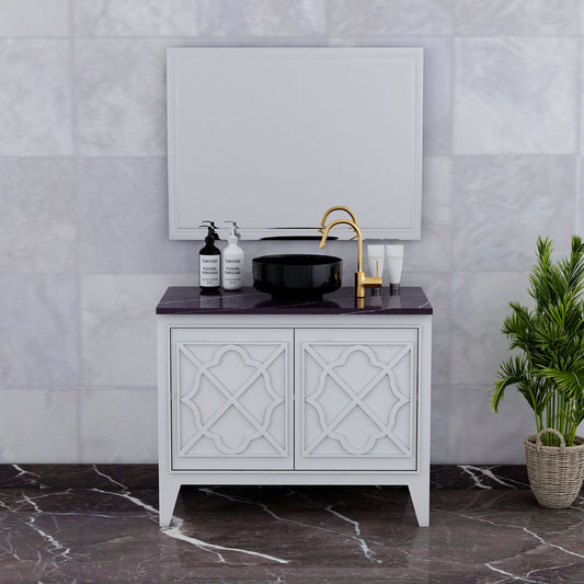 Vanity, Vanity with Black Full Body Tile, White Color Vanity, Vanity With Shutter, Vanity with Wooden Leg, Floor Resist Vanity, Vanity - EL9006