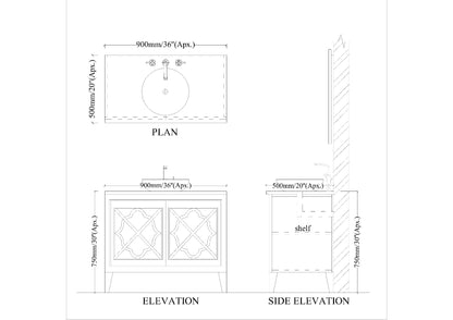 Vanity, Vanity with Black Full Body Tile, White Color Vanity, Vanity With Shutter, Vanity with Wooden Leg, Floor Resist Vanity, Vanity - EL9006