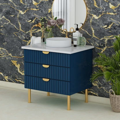 Bathroom Vanity in Blue Color with MS Leg with Golden Finish & White Corion Top - EL9008