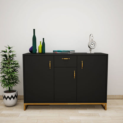 Office Cabinet, Black Office Cabinet, Office Cabinet with Shutter, Office Cabinet with MS Leg in Gold Finish, Office Cabinet with Drawer, Office Cabinet - EL - 10027