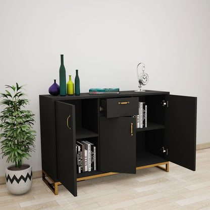 Office Cabinet, Black Office Cabinet, Office Cabinet with Shutter, Office Cabinet with MS Leg in Gold Finish, Office Cabinet with Drawer, Office Cabinet - EL - 10027