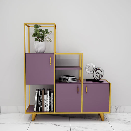 Cabinet, Wood Cabinet, Purple Color Cabinet, Cabinet with Open Shelf, Cabinet with Shutter, Cabinet- EL - 10038