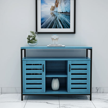 Cabinet, Solid Wood Cabinet, Blue Color Cabinet, Cabinet with Shutter, Cabinet with Open Shelf, Cabinet- EL - 10043