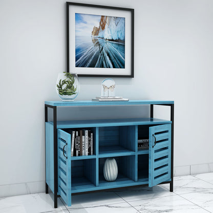 Cabinet, Solid Wood Cabinet, Blue Color Cabinet, Cabinet with Shutter, Cabinet with Open Shelf, Cabinet- EL - 10043