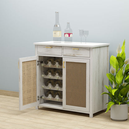 Bar Cabinet,  Solid Wood Bar Cabinet, Bar Cabinet with Drawer, White Color Bar Cabinet, Bar Cabinet with Wood & Cane Shutter, Bar Cabinet- EL- 10047