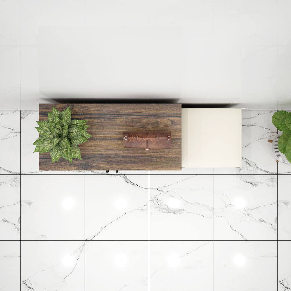 Dark Wood Shoe Cabinet with Seating & Vertical Slatted Doors – EL-10048