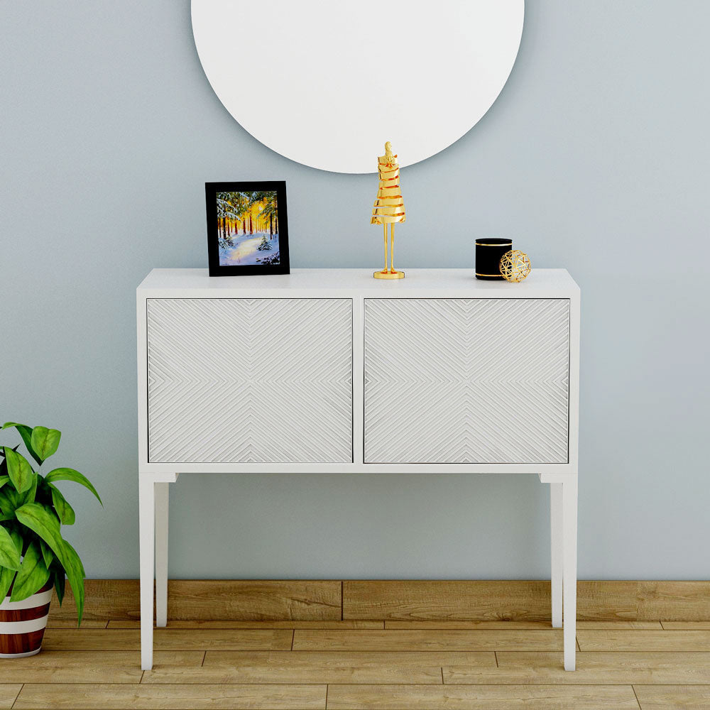 Console Table, White Color Console Table, Console Table with Shutter , Console Table with White MS Leg, Console Table - EL- 12049