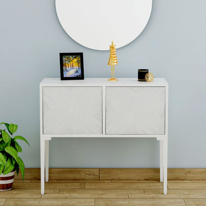 Console Table, White Color Console Table, Console Table with Shutter , Console Table with White MS Leg, Console Table - EL- 12049