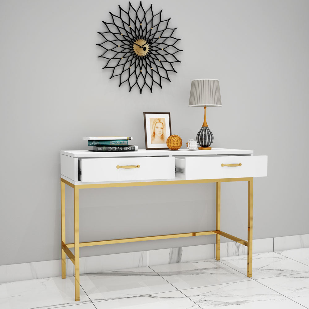 Console Table, Wood Console Table, White Color Console Table, Console Table with Drawer, Console Table with Metal Legs, Console Table - EL- 12073