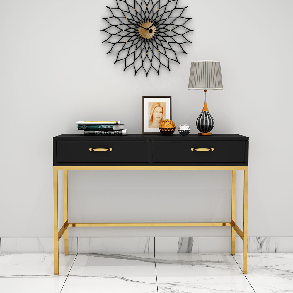 Console Table, Wood Console Table, Black Color Console Table, Console Table with Drawer, Console Table with Metal Legs, Console Table - EL- 12074