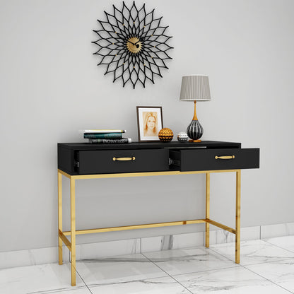 Console Table, Wood Console Table, Black Color Console Table, Console Table with Drawer, Console Table with Metal Legs, Console Table - EL- 12074