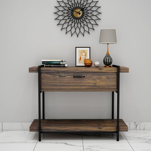 Console Table, Solid Wood Console Table, Dark Brown Console Table, Console Table with Open Shelf,Console Table with Drawer, Console Table -EL -12079