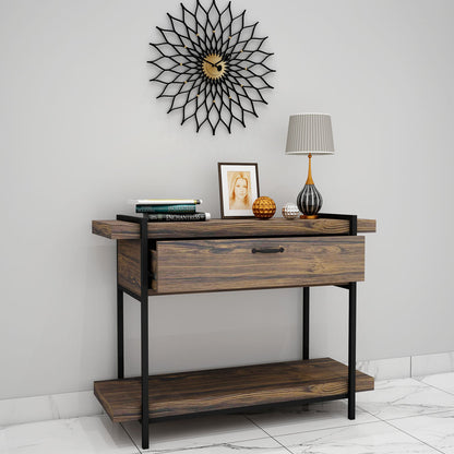 Console Table, Solid Wood Console Table, Dark Brown Console Table, Console Table with Open Shelf,Console Table with Drawer, Console Table -EL -12079