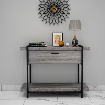 Console Table, Solid Wood Console Table, Grey Console Table, Console Table with Open Shelf, Console Table with Drawer, Console Table - EL -12080