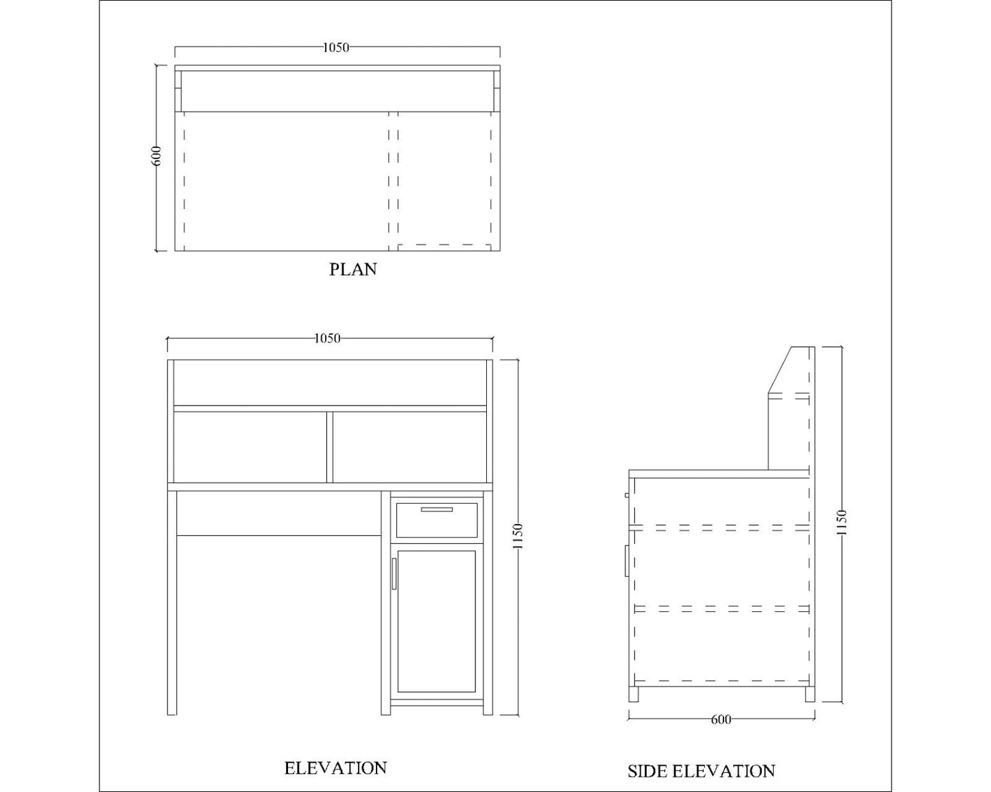 Study Table, Solid Wood Study Table, Dark Brown Study Table, Study Table with open shelf, Study Table with Drawer, Study Table With Shutter, Study Table -EL-12081