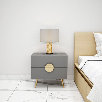 Bedside Table, Grey Color Bedside Table, Bedside Table with Drawer, Bedside Table With MS Leg in Gold Finish, Bedside Table -EL-12085