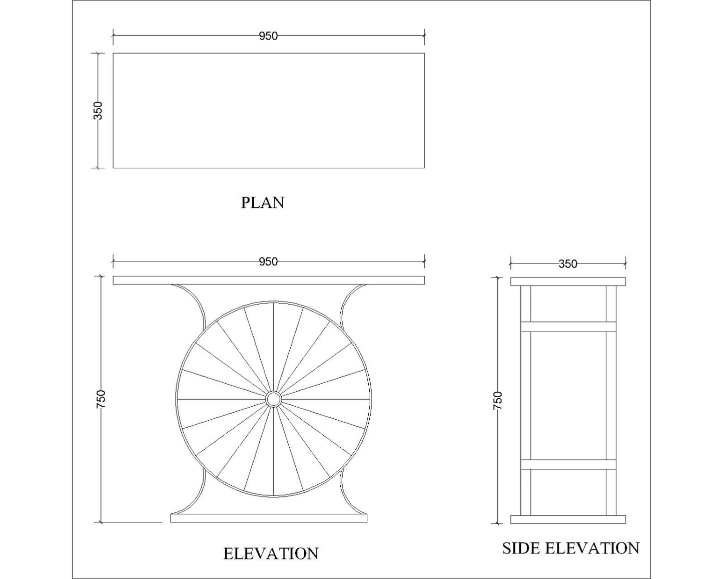 Console Table, Solid Wood Console Table, Brown Console Table, Console Table with MS Wheel, Console Table - EL -12088