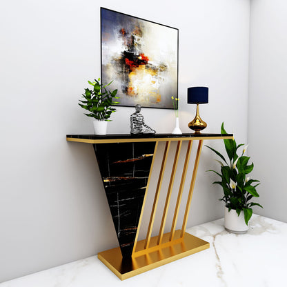 Console Table, Black & Gold Console Table, Console Table with Metal Leg in Gold Finish, Console Table - EL- 12089