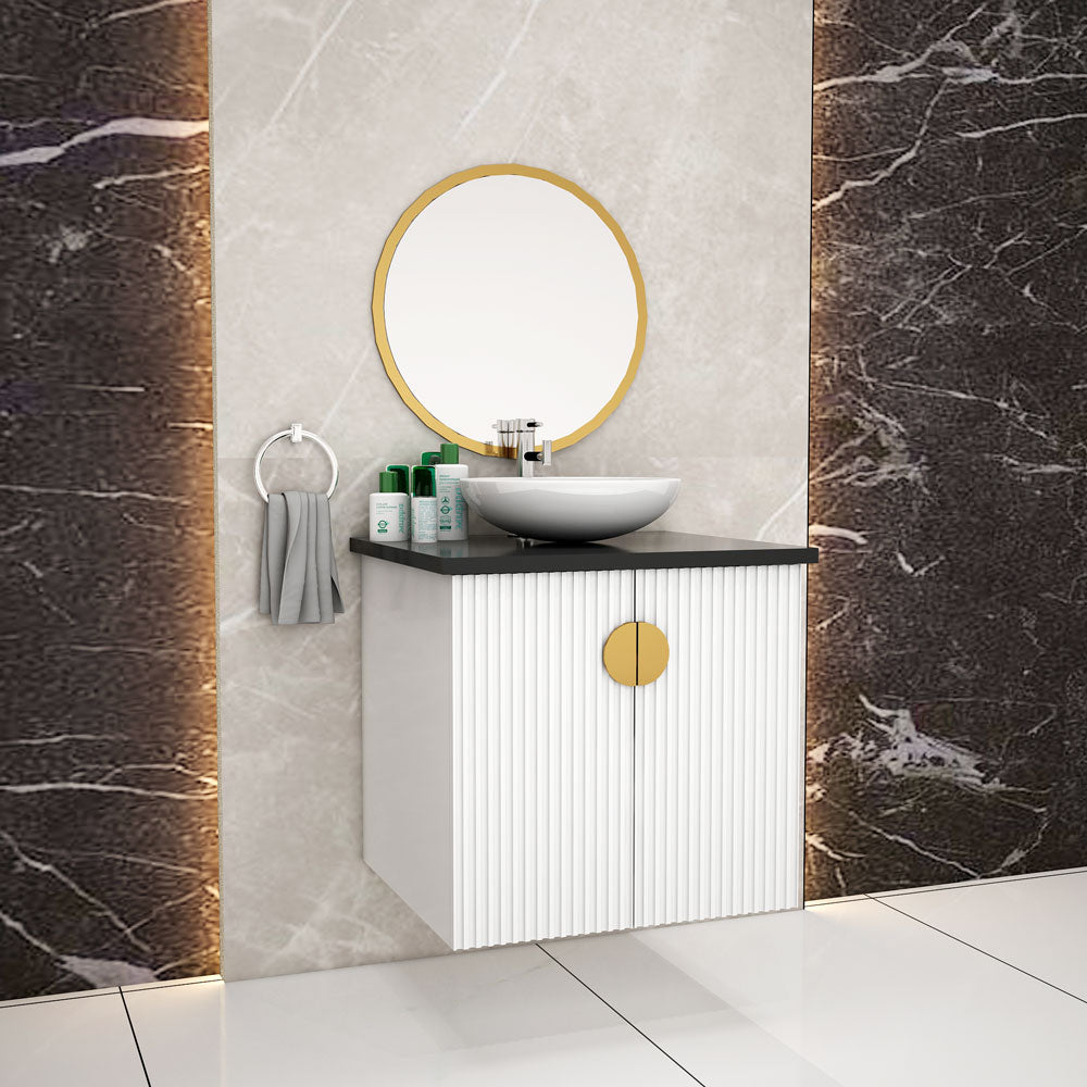 Vanity, White & Black Vanity, Vanity with Black Corian Top, Vanity with Shutter,  Vanity -EL-129