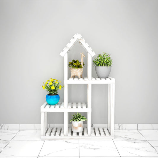 Garden Accessory, Garden Accessory in Solid Wood, White Color Garden Accessory, Garden Accessory With Shelf for Planter, Garden Accessory - EL- 2052