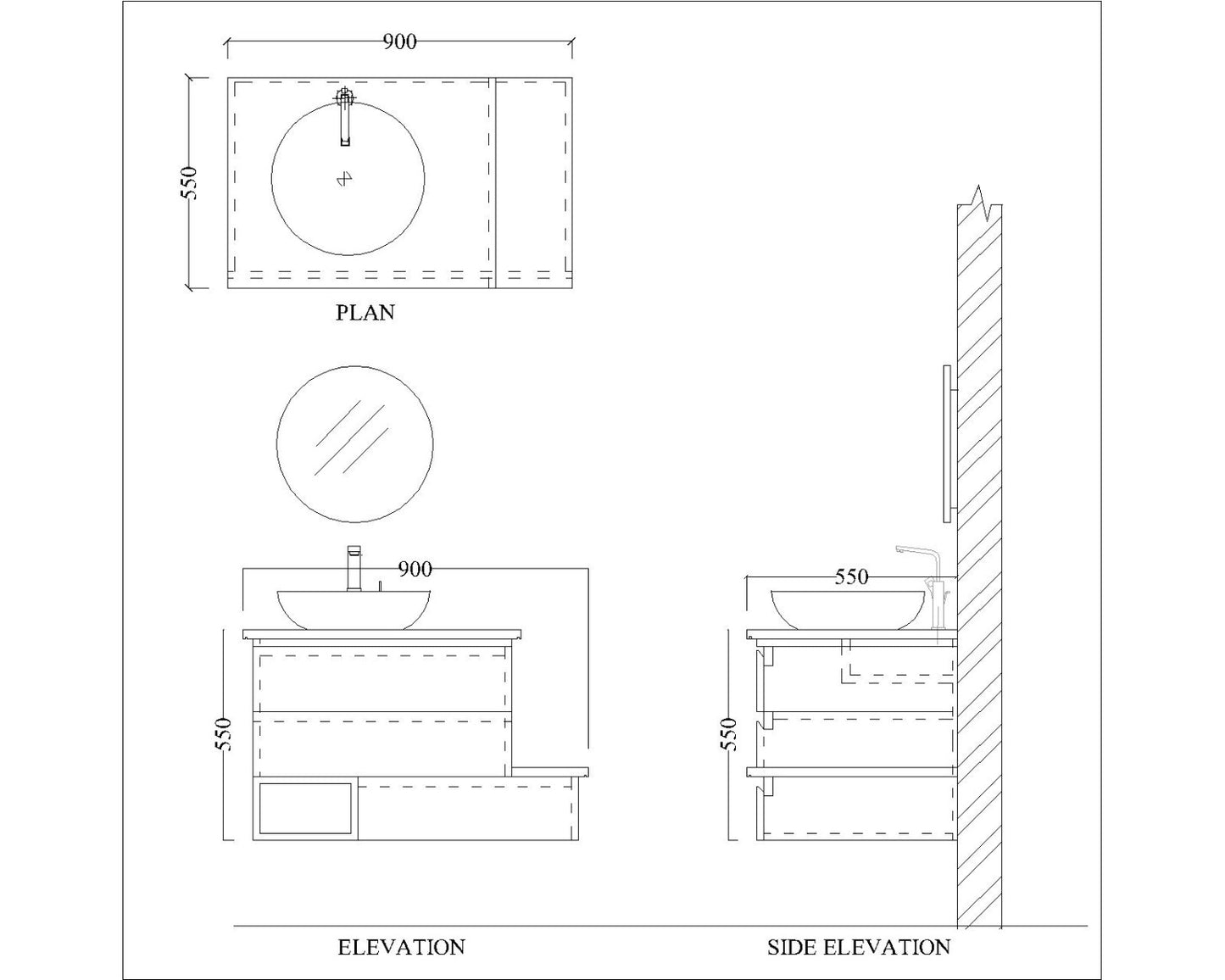 Vanity, Grey & Black Vanity, Vanity with Black Corian Top, Vanity with Drawer, Vanity with Open Shelf, Vanity -EL-211