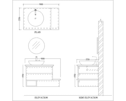 Vanity, Grey & Black Vanity, Vanity with Black Corian Top, Vanity with Drawer, Vanity with Open Shelf, Vanity -EL-211