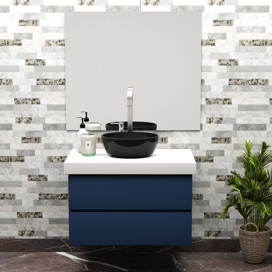 Vanity, White & Blue Vanity, Vanity with White Corian Top, Vanity with Drawer,  Vanity -EL-215