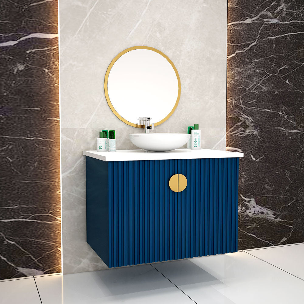 Vanity, Blue & White Vanity, Vanity with White Corian Top, Vanity with Shutter,  Vanity -EL-219