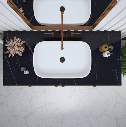 Black, White & Rose Gold Color Stone Counter Top & Water Resistant Wall Mounted Bathroom Vanity with Shutter - EL - 220