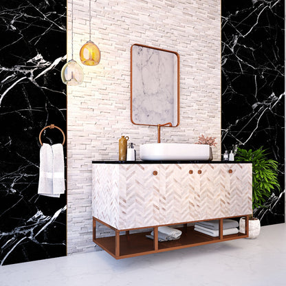 Black, White & Rose Gold Color Stone Counter Top & Water Resistant Wall Mounted Bathroom Vanity with Shutter - EL - 220