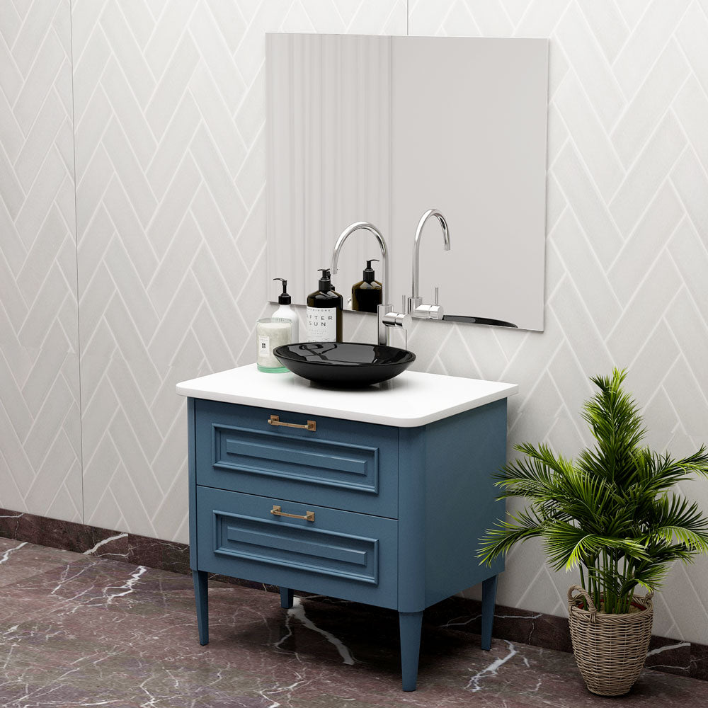 Vanity, Blue & White Vanity, Vanity with White Corian Top, Vanity with Drawer,  Vanity -EL-224