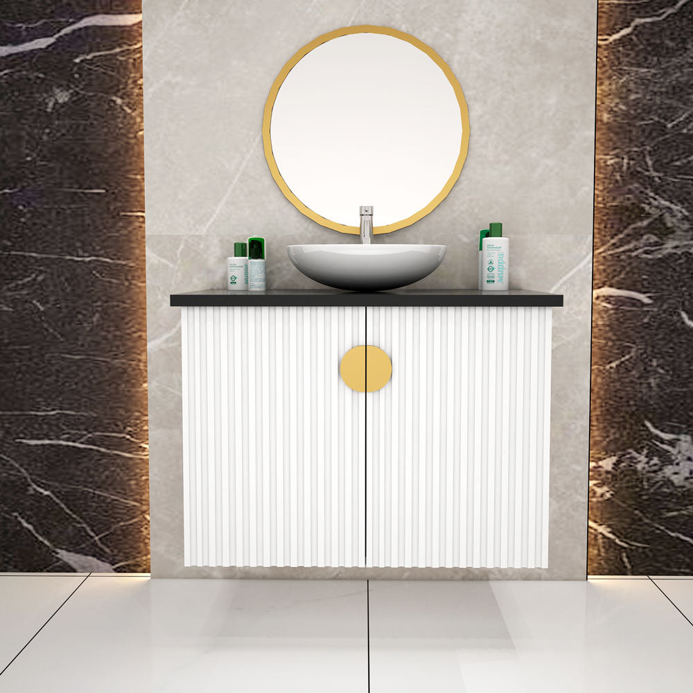 Vanity, White & Black Vanity, Vanity with Black Corian Top, Vanity with Shutter,  Vanity -EL-228