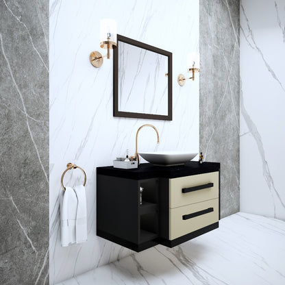 Vanity, Black, Grey & Beige Color Vanity, Stone Counter Top for Vanity, Water Resistant Vanity, Vanity with Drawer & Open Shelf, Vanity for Bathroom, Wall Mounted Vanity, Vanity - EL - 231