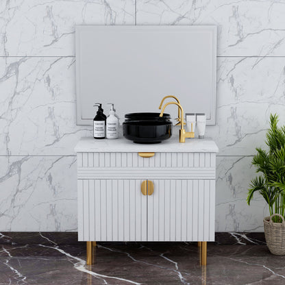 Vanity, White Vanity, Vanity with Marble Top,  Vanity with shutter, Vanity with Drawer, Vanity with Gold Metal Legs, Vanity - EL-233