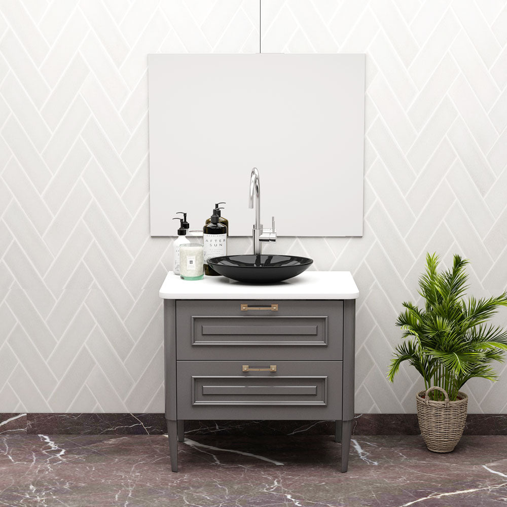 Vanity, Grey & White Vanity, Vanity with White Corian Top, Vanity with Drawer,  Vanity -EL-240