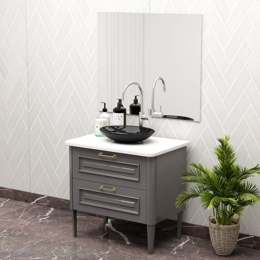 Vanity, Grey & White Vanity, Vanity with White Corian Top, Vanity with Drawer,  Vanity -EL-240