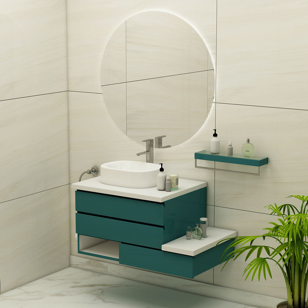 Vanity, Green & White Vanity, Vanity with White Corian Top, Vanity with Drawer, Vanity with Open Shelf, Vanity -EL-244